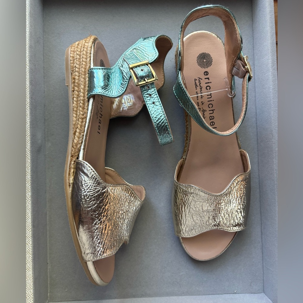 NEW Eric Michael Metallic Wedge Espadrilles